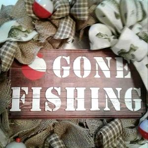 Fathers Day Cottage Wreath Fishing Hunting Gone Fishing Lake-house Door Wreath …